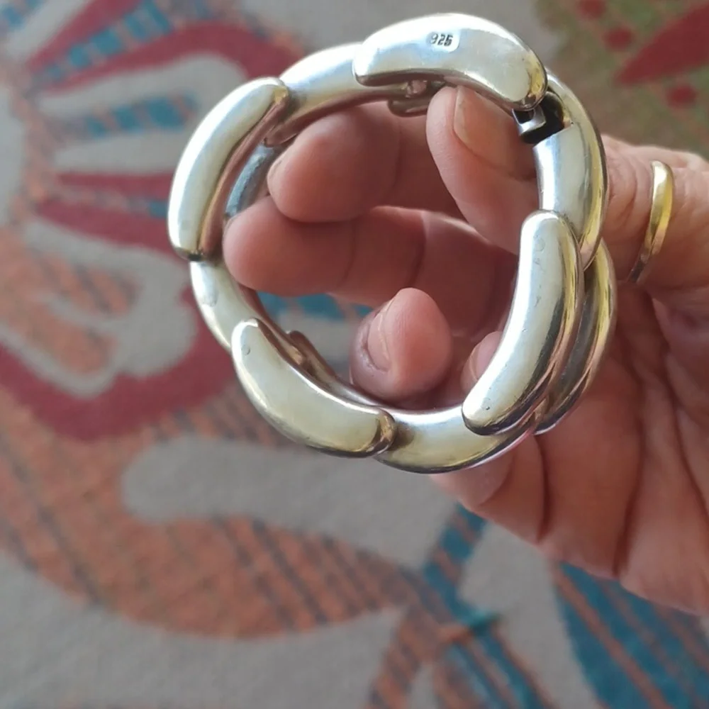 Vintage Hinged Link Bracelet Chunky 63gm of Sterling Silver 925 - Picture 10 of 12
